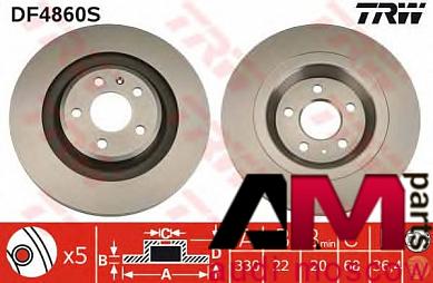 Оригинальные задние тормозные диски 330х22 мм Ауди A8 (D4) DF4860S TRW