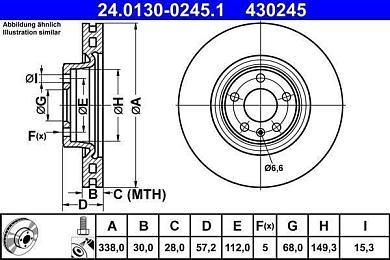 Передние тормозные диски ATE 24.0130-0245.1 на Audi A5 (F5)