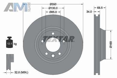 передний правый тормозной диск 350х34 92121805 (TEXTAR) для автомобилей VAGОформить заказ на передний правый тормозной диск 350х34 92121805 производства TEXTAR для Фольксваген/Ауди/Шкода по специальной цене