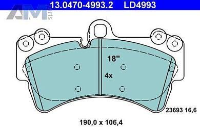Передние керамические тормозные колодки ATE 13.0470-4993.2 для Audi Q7 (4L) 2007-2015