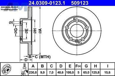 Спортивные задние тормозные диски ATE 24.0309-0123.1 на Volkswagen Polo Sedan (2020-2023)
