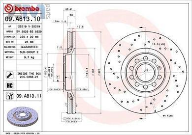 Передние тормозные диски BREMBO 09.A813.11 на Audi A4 (B7) 2005-2009