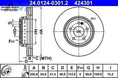 Задние тормозные диски (24.0124-0301.2) ATE на Mercedes E-Class W213 E350d