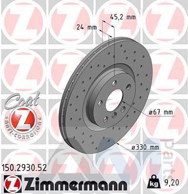 Перфорированные передние тормозные диски ZIMMERMANN (150.2930.52)  BMW X1 F48 25d/25dX