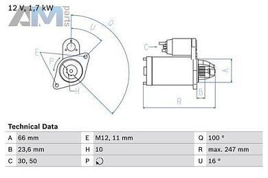 Стартер (0986024030) BOSCH Audi A6 (С7) 2011-2018