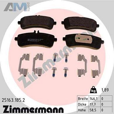 Задние тормозные колодки 25163.185.2 Zimmermann для Мерседес AMG S 63