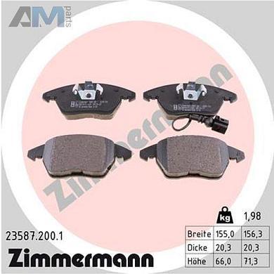 Передние тормозные колодки ZIMMERMANN 23587.200.1 на Audi A1 (8X) 2011-2018