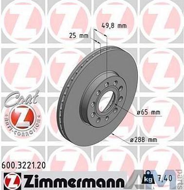 Передние тормозные диски ZIMMERMANN 600.3221.20 на Volkswagen Golf V (2003-2008)