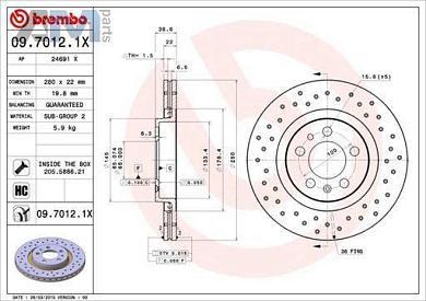 Передние перфорированные тормозные диски BREMBO 09.7012.1X на Skoda Tour (1996-2011)