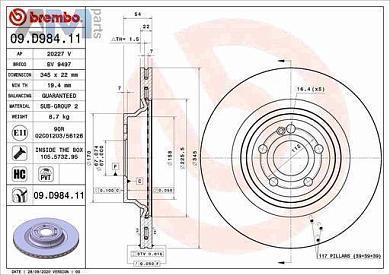 Задние тормозные диски (09.D984.11) BREMBO для Mercedes GLE-Coupe C167 350d/350de/400d/450