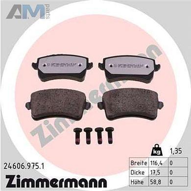 Задние керамические тормозные колодки ZIMMERMANN 24606.975.1 на Audi A4 (B8) 2012-2014
