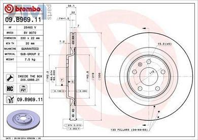 Задние тормозные диски BREMBO 09.B969.11 на Audi A7 (4K) 2018-2026