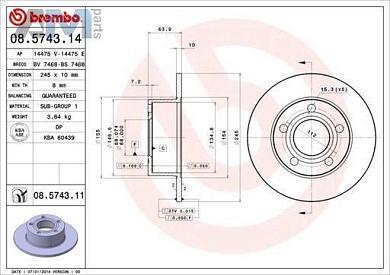 Задние тормозные диски BREMBO 08.5743.11 на Audi A6 (С5) 1997-2004