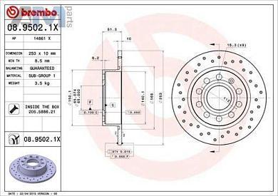 Задние перфорированные тормозные диски BREMBO 08.9502.1X на Volkswagen Golf V (2003-2008)