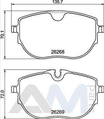 Тормозные колодки передние R16 (Brembo) P85187 для  Volkswagen Multivan T6 (2019-2023)