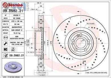 Передние тормозные диски (09.D982.21) BREMBO для Mercedes GLE V167 300d
