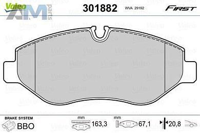 Передние тормозные колодки VALEO 301882  Volkswagen Crafter (2006-2016)