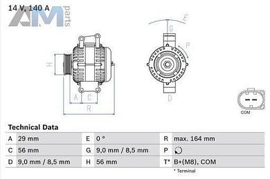 Генератор (0986081370) BOSCH для Audi A4 (B8) 2012-2014