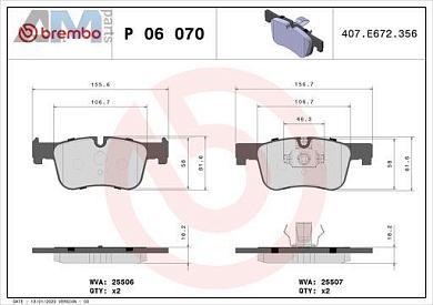 Керамические передние колодки (P06070X) Brembo для BMW 3 Серии F30 рестайлинг 316-320