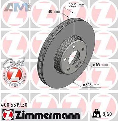 Передние тормозные диски (400.5519.30) Zimmermann на Mercedes C-Class W205 C250