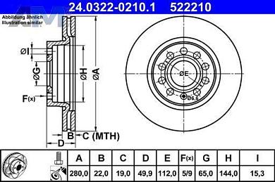 Спортивные передние тормозные диски ATE 24.0322-0210.1  Volkswagen Golf Plus (2005-2014)