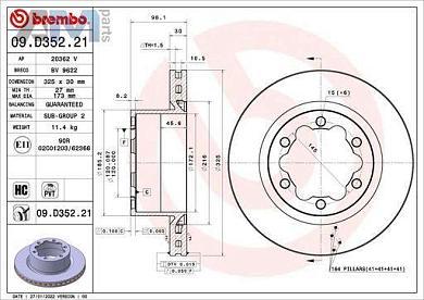 Задние тормозные диски (09.D352.21) BREMBO для Volkswagen Crafter (2017-2024) диски (325х30)
