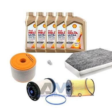 Комплект фильтров для ТО-2/4 Audi A6 (C7) 2.0TDI с маслом Shell 0W30