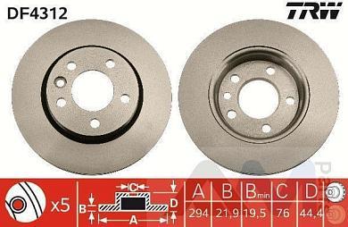 Диск тормозной задний (TRW) DF4312 для  Volkswagen Multivan T6 (2019-2023)