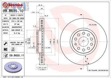 Передние тормозные диски BREMBO 09.B635.11 на Skoda Kodiaq (2016-2025)