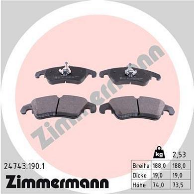 Комплект передних тормозных колодок ZIMMERMANN 24743.190.1 на Audi A5 (8T)