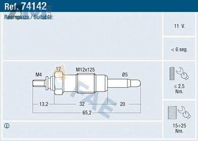 Свеча накаливания FAE (74142) Audi A4 (B7) 2005-2009 1.9Diesel