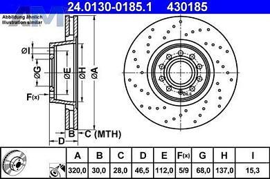 Передние тормозные диски ATE 24.0130-0185.1 для Audi A4 (B7) 2005-2009