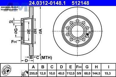 Спортивные задние тормозные диски ATE 24.0312-0148.1 Audi A4 (B6) 2001-2005