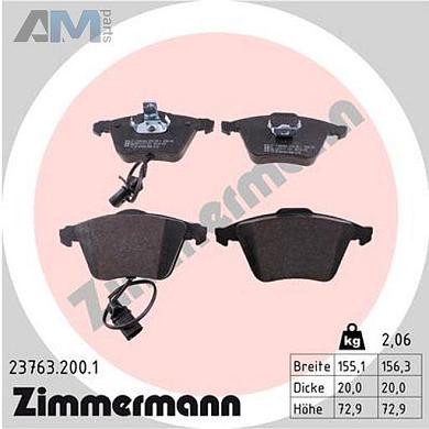 Передние тормозные колодки ZIMMERMANN 23763.200.1 Audi A8 (D3) 2002-2010