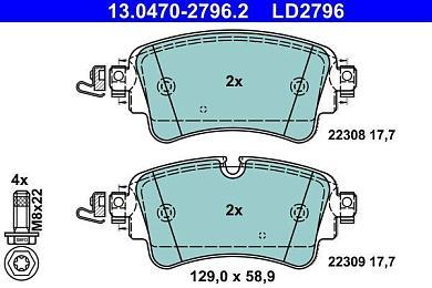 Комплект керамических задних тормозных колодок ATE 13.0470-2796.2 на Audi A4 (B9)