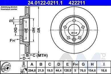 Диск тормозной задний ATE (24.0122-0211.1) для Volkswagen Caravelle T6