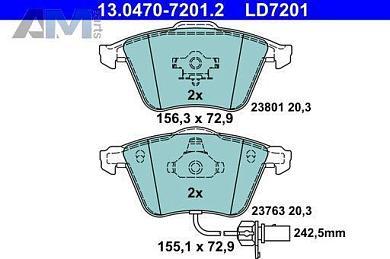 Передние керамические тормозные колодки ATE 13.0470-7201.2 для Audi A4 (B6) 2001-2005
