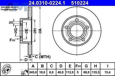 Спортивные задние тормозные диски ATE 24.0310-0224.1  Volkswagen B5 (1997-2005)