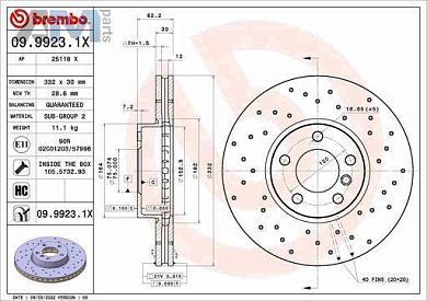 Перфорированные передние тормозные диски 332X30 (09.9923.1X) Brembo на BMW X5 (F15) 30d