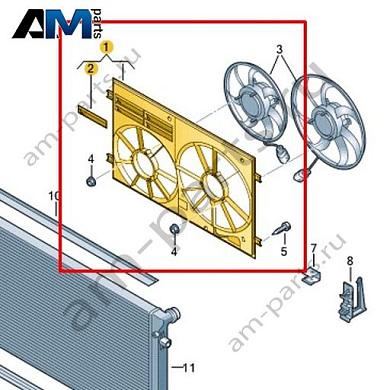 Рамка для двух вентиляторов VAG 1KM121205Купить рамку для двух вентиляторов 1KM121205 для Фольксваген/Ауди/Шкода- гарантия наличия
