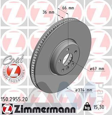 Передний правый тормозной диск ZIMMERMANN (150.2955.20) для BMW X7 (G07) 40iX