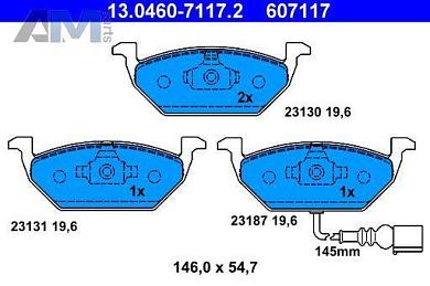 Передние тормозные колодки ATE 13.0460-7117.2  Volkswagen Polo Classic (2010-2020)