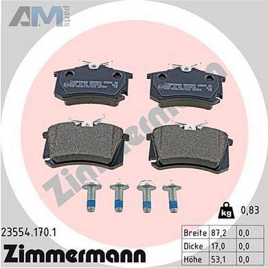 Задние тормозные колодки ZIMMERMANN 23554.170.1 для Volkswagen B5 (1997-2005)