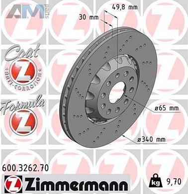 Передние тормозные диски ZIMMERMANN 600.3262.70 на Audi Q3 (F3) 2019-2026