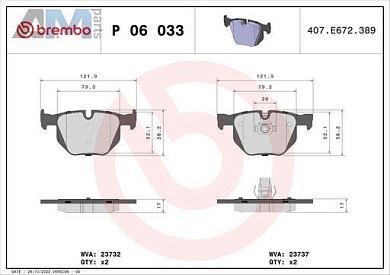 Керамические задние колодки (P06033X) Brembo на BMW 5 Серии (E60) 530d/530i