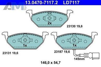 Передние керамические тормозные колодки ATE 13.0470-7117.2 на Skoda Rapid 1 (2012-2020)