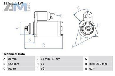 Стартер (0986025360) BOSCH Audi TT (8S) 2014-2019