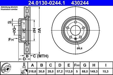 Передние тормозные диски ATE 24.0130-0244.1 на Audi A5 (F5)