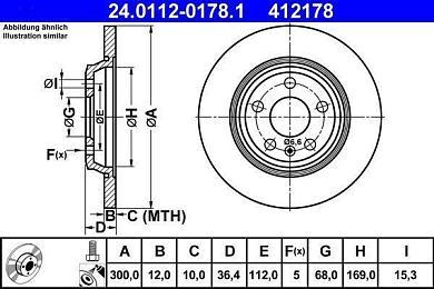 Задние тормозные диски ATE 24.0112-0178.1 на Audi A4 (B8) рестайлинг