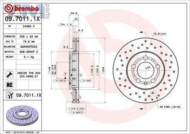Передние перфорированные тормозные диски BREMBO 09.7011.1X  Volkswagen Polo Sedan (2020-2023)